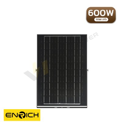 สปอร์ตไลท์โซล่าเซลล์ ENRICH OPTIMUS ขนาด 600W แสงขาว Daylight แบตเตอรี่ความจุ 40Ah สว่างสูงสุด 5500lm