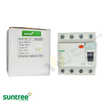 เครื่องตัดไฟรั่ว RCCB SUNTREE รุ่น PMB9RL-63 ขนาด 4P สีขาว สำหรับป้องกันไฟดูดในระบบไฟฟ้า 3 เฟส