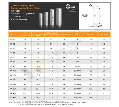 T.LUG | Copper Crimp Sleeves ข้อต่อสายแบบย้ำเปลือย