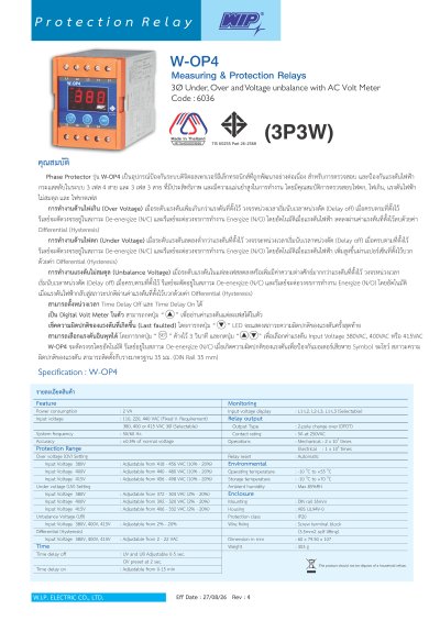 WIP | Phase Protector W-OP4 3P4W อุปกรณ์ป้องกันไฟตก ไฟเกิน ไฟขาดเฟส