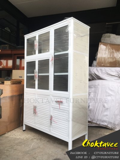 ตู้กับข้าวอลูมิเนียม 1.2เมตร 1ลิ้นชัก บานเกล็ด (กันน้ำทั้งใบ)