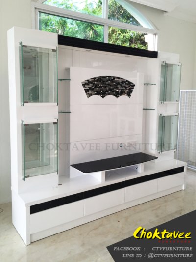 ตู้โฮมเธียเตอร์วางทีวี Hi-gloss พร้อมตู้โชว์ 250ซม. รุ่น พอร์ช