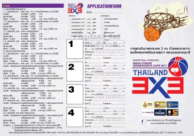 ดาวโหลดใบสมัครบาสเกตบอลสามคน รายการ THAILAND 3x3 BASKETBALL PRINCESS MAHA CHAKRI SIRINDHORN’ CUPS 2017