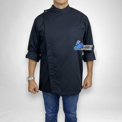 เสื้อเชฟแขนยาวพับได้ คอจีน กระดุมเฉียง Black Edge LS