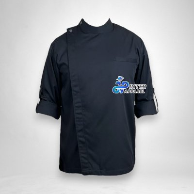 เสื้อเชฟแขนยาวพับได้ คอจีน กระดุมเฉียง Black Edge LS
