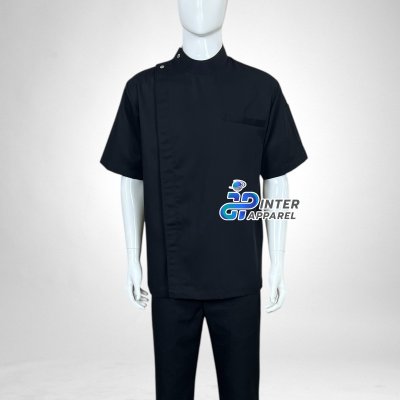 เสื้อเชฟแขนสั้น คอจีน ติดกระดุมเฉียง Black Edge SS