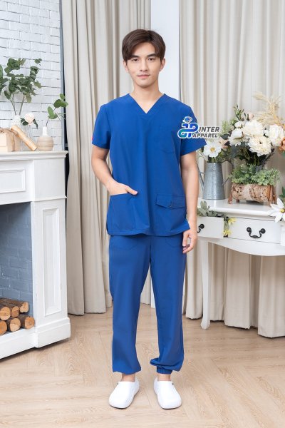 ชุดสครับ คอวี สีน้ำเงิน ขาจั้ม (เสื้อ + กางเกง) ชุดสครับ คอวี สีน้ำเงิน ขาจั้ม (เสื้อ + กางเกง)