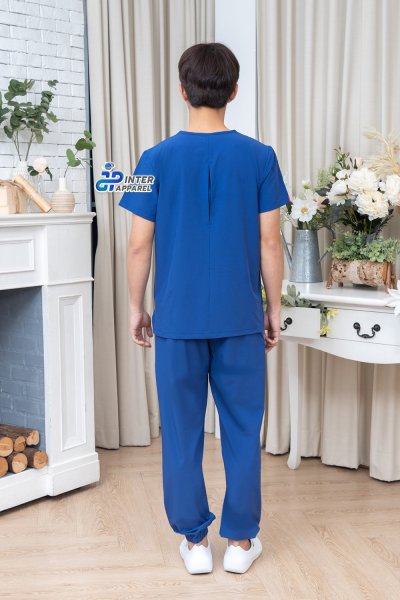 ชุดสครับ คอวี สีน้ำเงิน ขาจั้ม (เสื้อ + กางเกง) ชุดสครับ คอวี สีน้ำเงิน ขาจั้ม (เสื้อ + กางเกง)