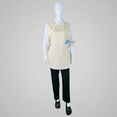 Cream-colored bib apron with tie straps.