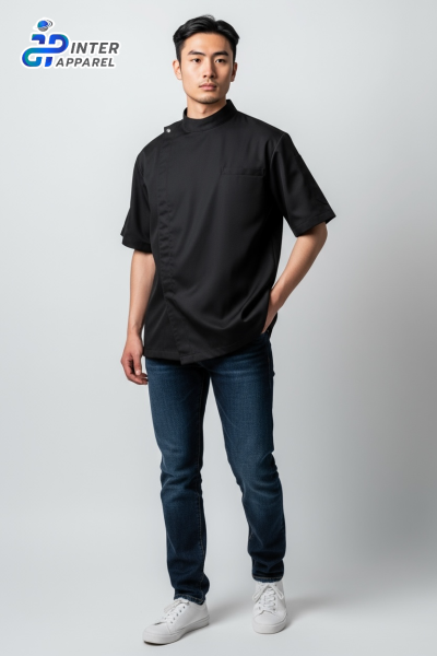 เสื้อเชฟแขนสั้น คอจีน ติดกระดุมเฉียง Black Edge SS