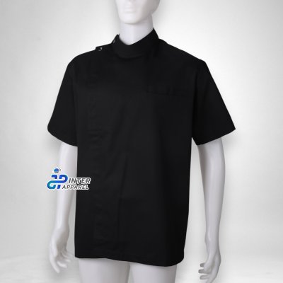 เสื้อเชฟแขนสั้น คอกลม กระดุมแป๊กเฉียง Black Edge SS