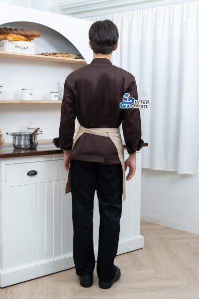 Chef Cocoa Line Long-Sleeve Mandarin Collar Chef Jacket