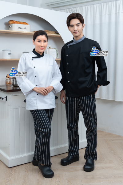 เสื้อกุ๊กแขนยาวสีขาว คอจีนแต่งขอบสีดำ ดีไซน์คลาสสิค เสื้อกุ๊กแขนยาวสีขาว คอจีนแต่งขอบสีดำ ดีไซน์คลาสสิค