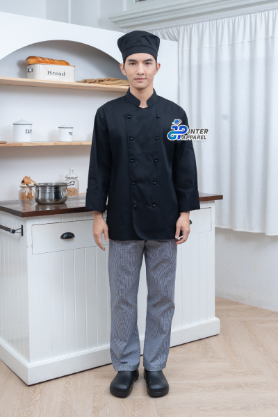 เสื้อเชฟ JP Chef Pro คอจีน แขนยาว สีดำ กระดุมถอดได้ เสื้อเชฟ JP Chef Pro คอจีน แขนยาว สีดำ กระดุมถอดได้