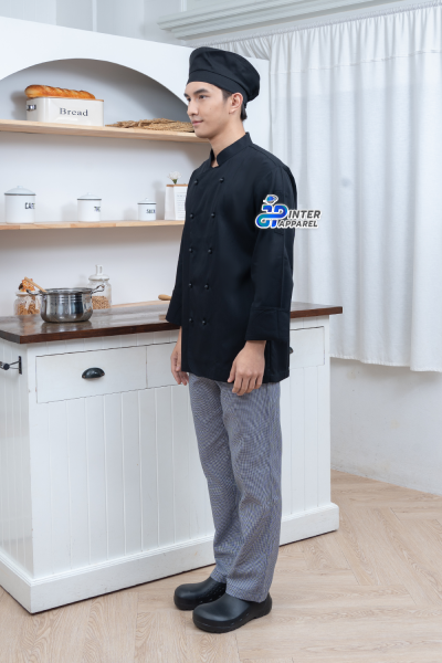 เสื้อเชฟ JP Chef Pro คอจีน แขนยาว สีดำ กระดุมถอดได้ เสื้อเชฟ JP Chef Pro คอจีน แขนยาว สีดำ กระดุมถอดได้