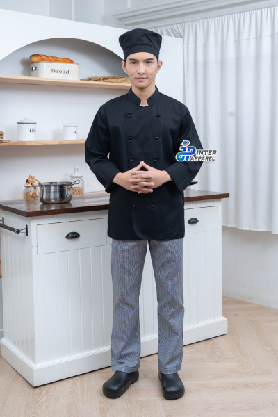 เสื้อเชฟ JP Chef Pro คอจีน แขนยาว สีดำ กระดุมถอดได้ เสื้อเชฟ JP Chef Pro คอจีน แขนยาว สีดำ กระดุมถอดได้