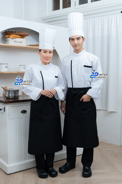 Cross-Collar Long-Sleeve Chef Jacket with Black Piping & Flat Buttons – White Line Signature Cross-Collar Long-Sleeve Chef Jacket with Black Piping & Flat Buttons – White Line Signature
