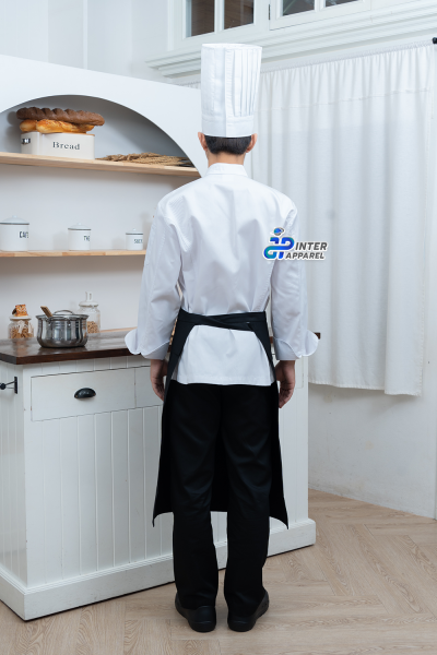Cross-Collar Long-Sleeve Chef Jacket with Black Piping & Flat Buttons – White Line Signature Cross-Collar Long-Sleeve Chef Jacket with Black Piping & Flat Buttons – White Line Signature