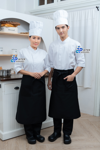 Chef Jacket with Mandarin Collar 3/4 Sleeves (D&N) Chef Jacket with Mandarin Collar 3/4 Sleeves (D&N)