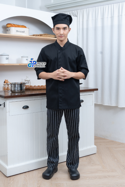 Chef Jacket with Mandarin Collar 3/4 Sleeves (D&N) Chef Jacket with Mandarin Collar 3/4 Sleeves (D&N)