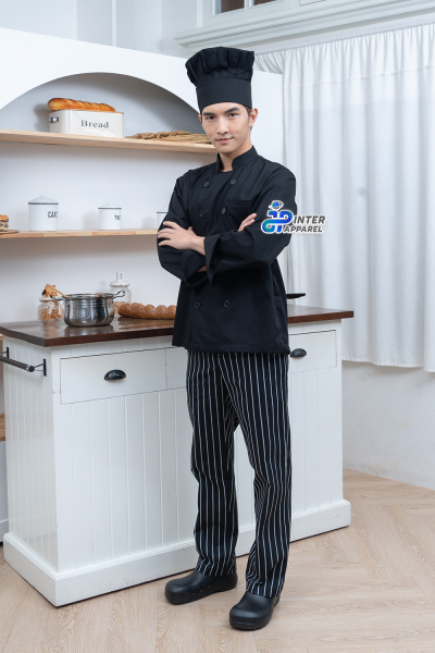 เสื้อเชฟคอจีนแขนยาวสีดำล้วน รุ่น “แบล็คเทรดิชัน” – คอจีนคลาสสิค กระดุม 10 เม็ด เสื้อเชฟคอจีนแขนยาวสีดำล้วน รุ่น “แบล็คเทรดิชัน” – คอจีนคลาสสิค กระดุม 10 เม็ด