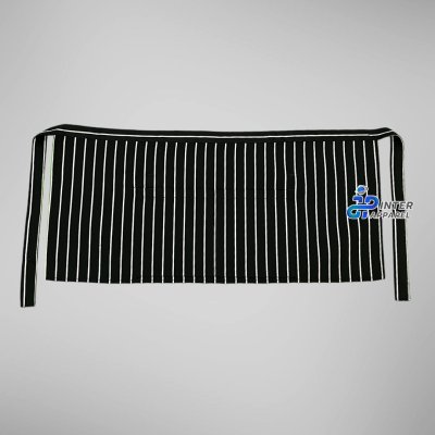 Half apron, 13 inches long, with black and white stripes.