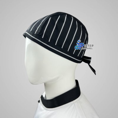 Black- White hat with a chin strap