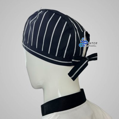 Black- White hat with a chin strap