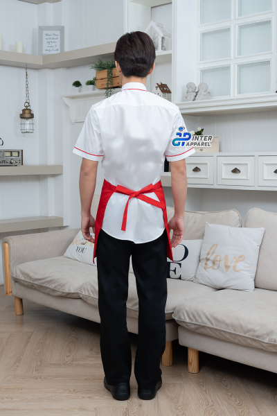White short-sleeved shirt with red piping.