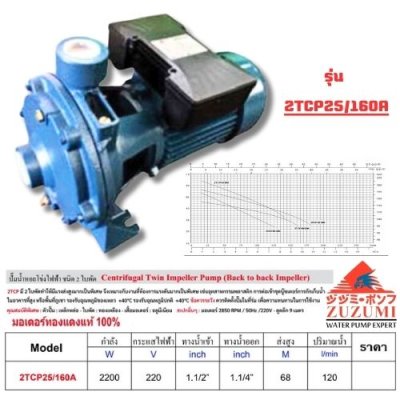 ปั๊าน้ำหอยโข่งไฟฟ้า 2 ใบพัด   ZUZUMI รุ่น 2TCP25/160A