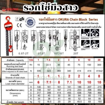 รอกโซ่มือสาว ขนาด 2 ตัน ความยาว 6 เมตร OKURA