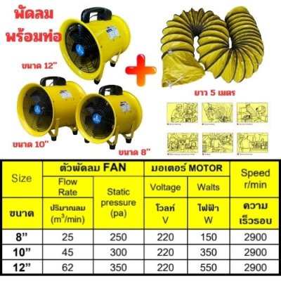 พัดลมระบายอากาศ+ท่อ 5 M OKURA รุ่น หูหิ้ว ตัวสีเหลือง