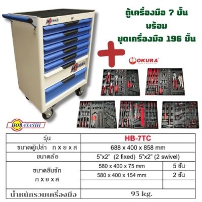 ตู้เครื่องมือ 7 ชั้น HOBAYASHI รุ่น HB-7TC  พร้อมชุดเครื่องมือ 196 ชิ้น