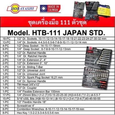 ชุดบล็อก 111 ตัวชุด งานหนัก รุ่น HTB-111 JAP AN STD