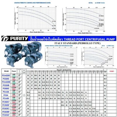 ปั๊มหอยโข่งใบพัดเดี่ยว 220V/380V  PURITY รุ่น PC625A