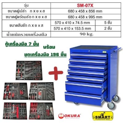 ตู้เครื่องมือ 7 ชั้น รุ่น SM-07X   พร้อมชุดเครื่องมือ 196 ชิ้น