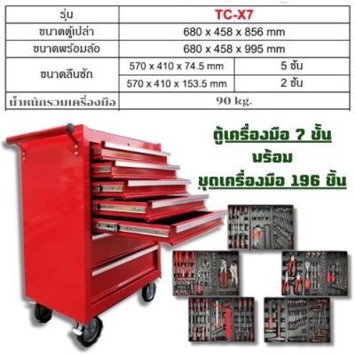 ตู้เครื่องมือ 7 ชั้น รุ่น TC-X7  พร้อมชุดเครื่องมือ 196 ชิ้น OKURA