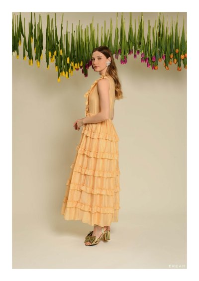 Apricot Tulip Ruffle Dress