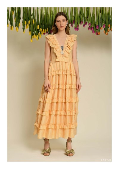 Apricot Tulip Ruffle Dress