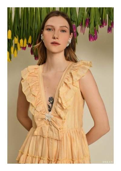 Apricot Tulip Ruffle Dress