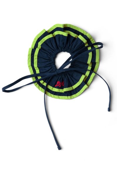 piping tie scrunchie - navy/lime