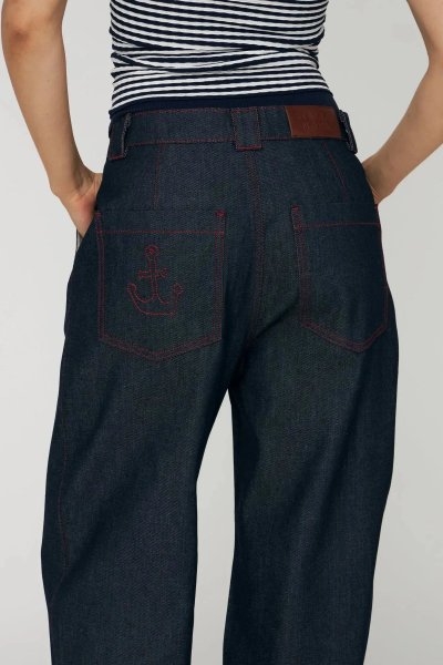 Unwashed Denim Scallop Pants - Raw Denim