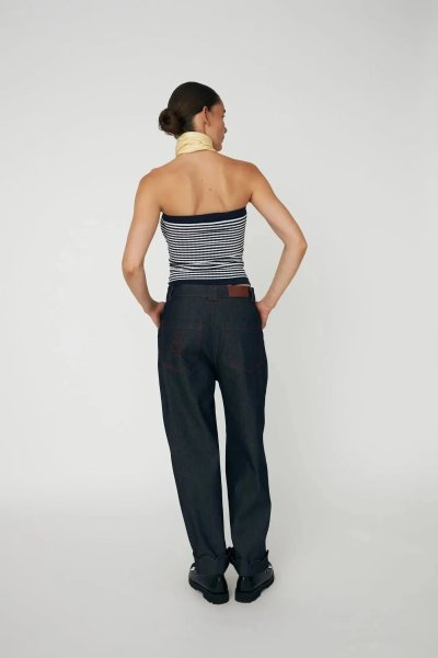 Unwashed Denim Scallop Pants - Raw Denim