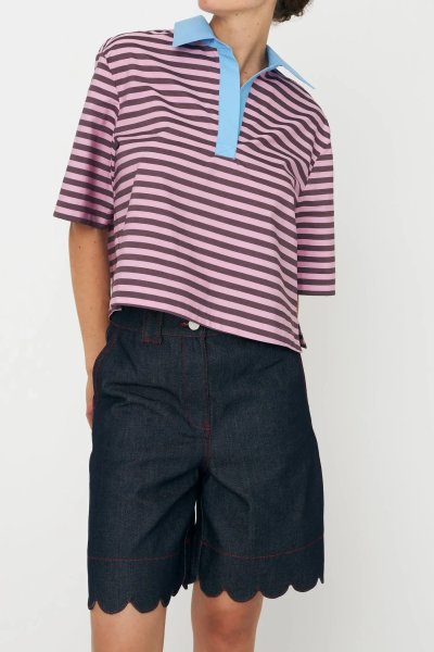 Unwashed Denim Scallop Shorts - Raw Denim