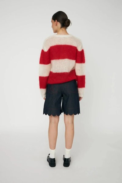 Unwashed Denim Scallop Shorts - Raw Denim