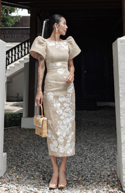 Hemp floral  Embroidered Dress