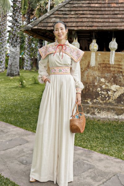 Hemp Jumpsuit with Hill Tribe Hand Embroidery