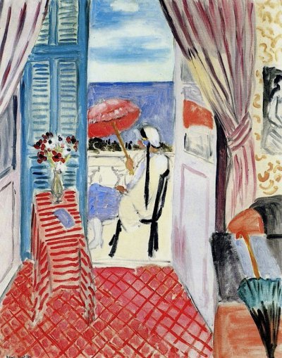 Woman with a Red Umbrella Seated in Profile