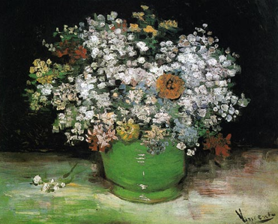 Bowl with Zinnias and Other Flowers