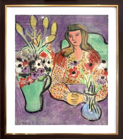 Jeune fille aux anémones sur fond violet" (1944)